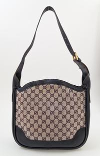 A Gucci Blue Monogram Shoulder Bag, 11" x 9.5" x 3"; Strap drop: 10".