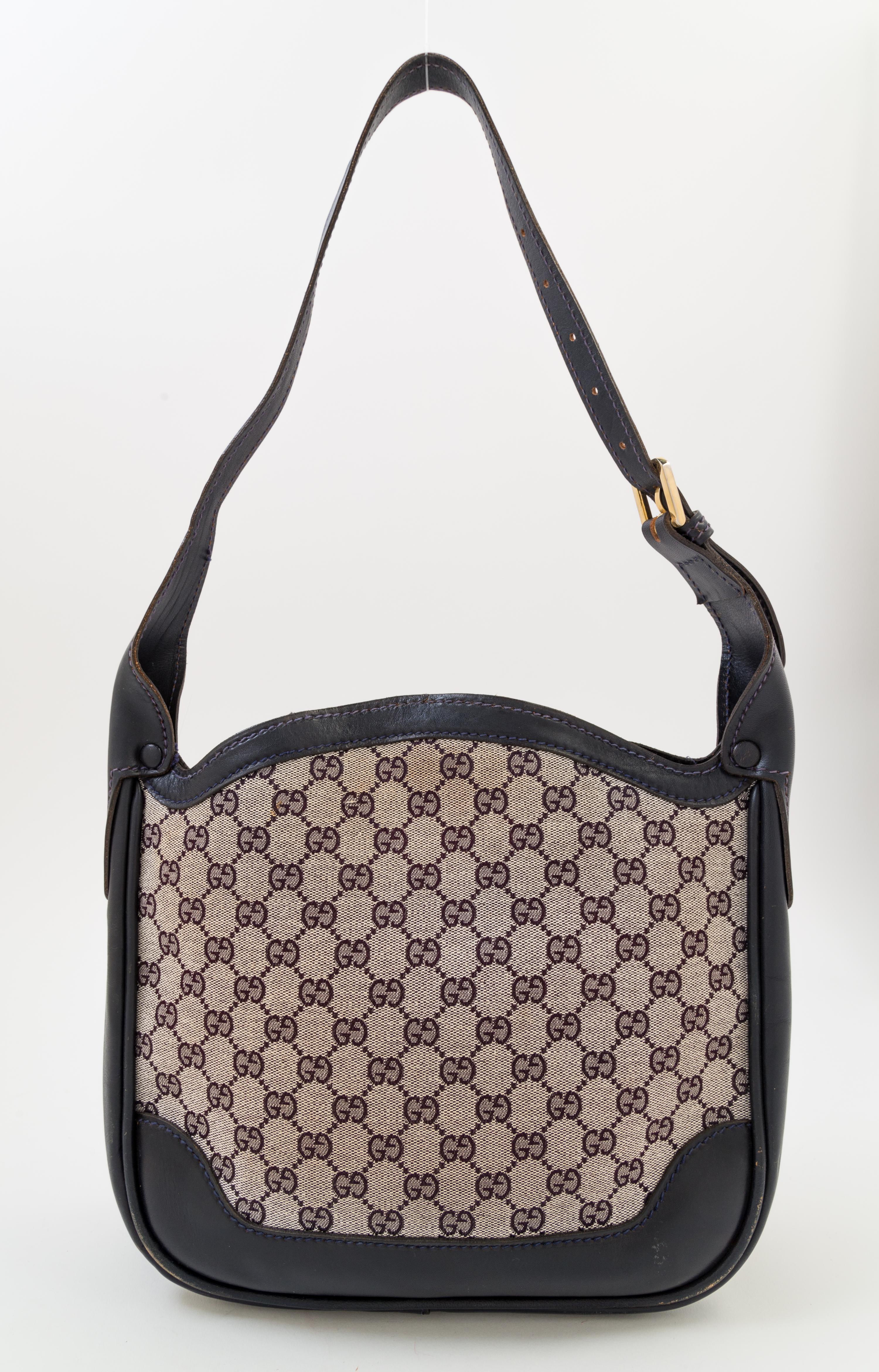 A Gucci Blue Monogram Shoulder Bag, 11" x 9.5" x 3"; Strap drop: 10".
