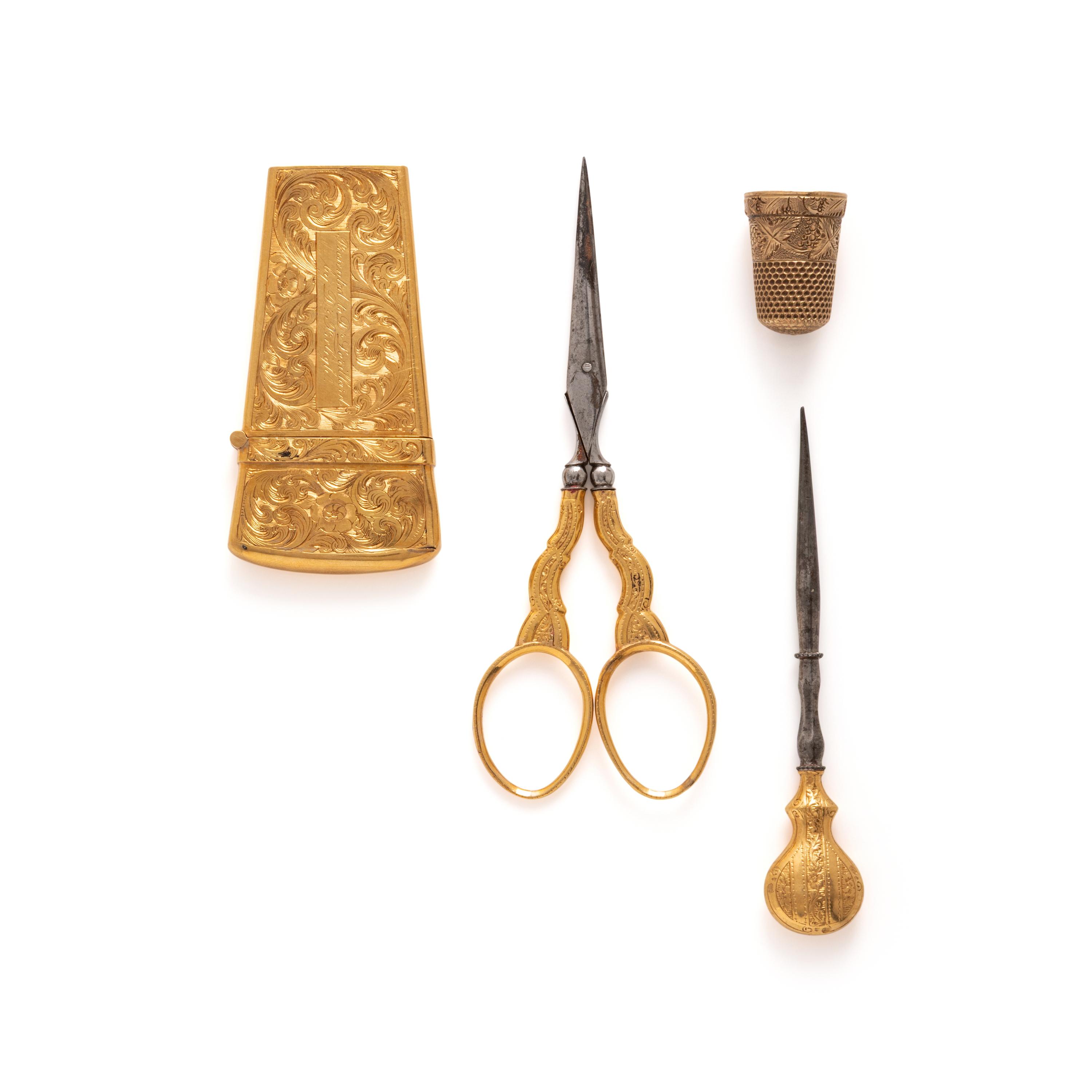 Antique, Yellow Gold and Steel Etui and Sewing Tools