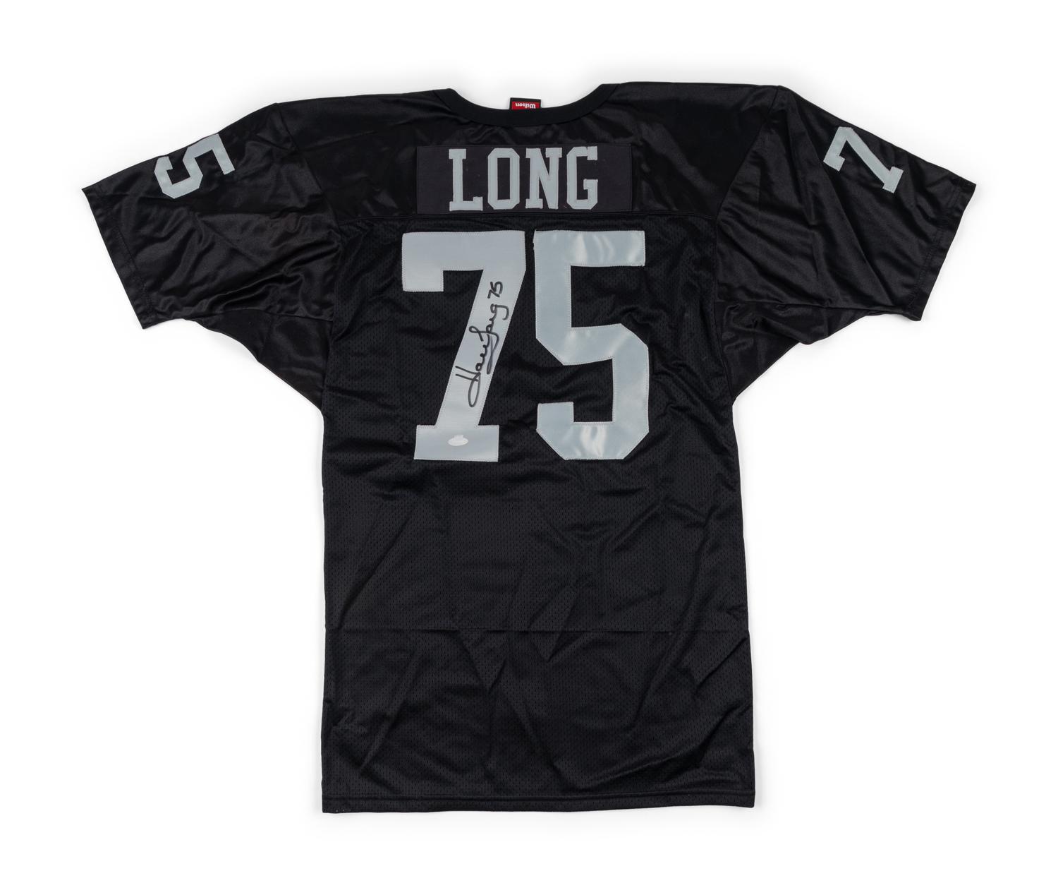 A Group of Howie Long Signed Autograph Items Featuring a Game Model Raiders Jersey