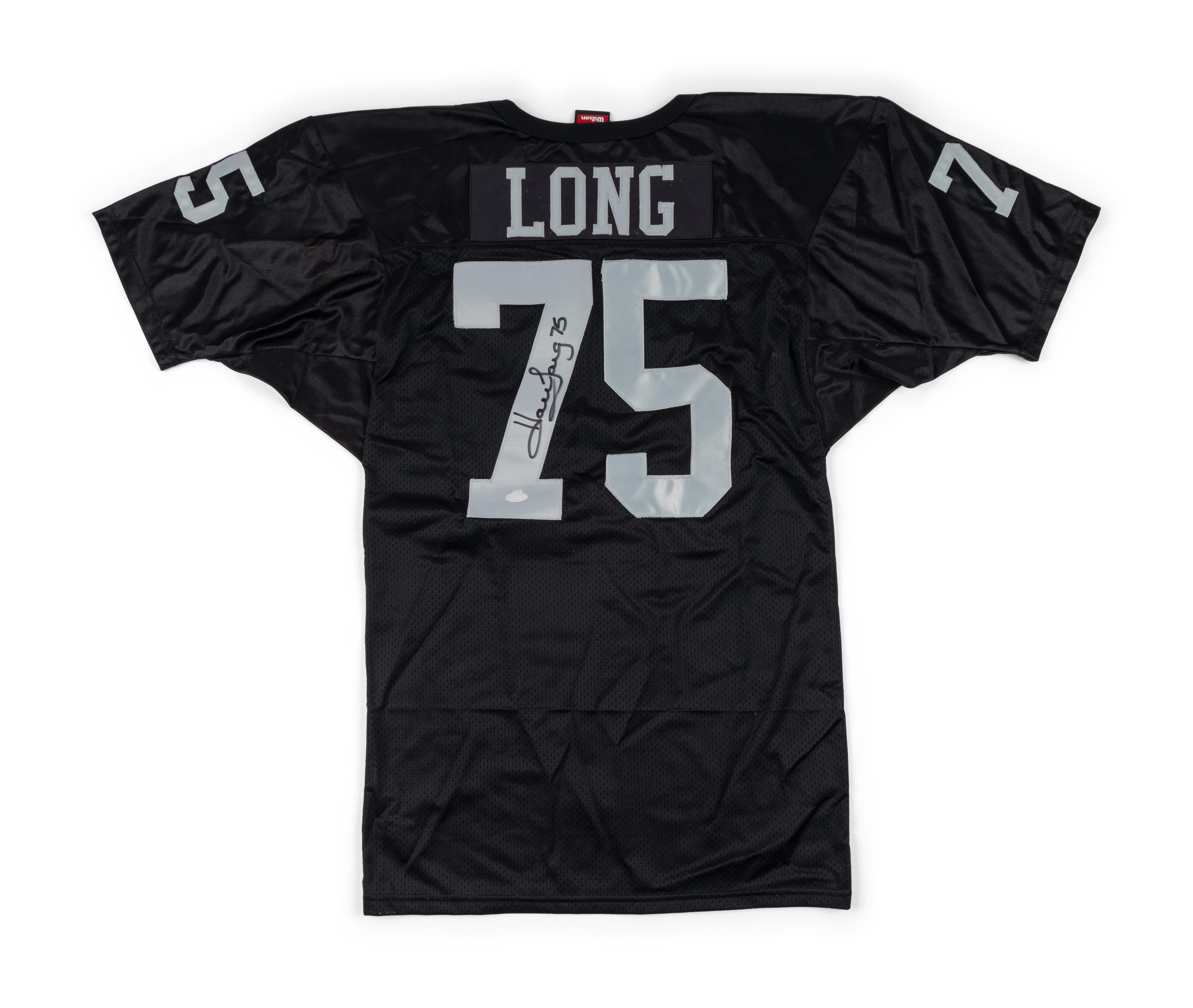 A Group of Howie Long Signed Autograph Items Featuring a Game Model Raiders Jersey