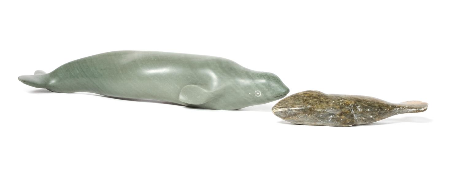 Two Inuit Stone Figures Height of first 1 3/4 x length 10 inches