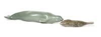 Two Inuit Stone Figures Height of first 1 3/4 x length 10 inches