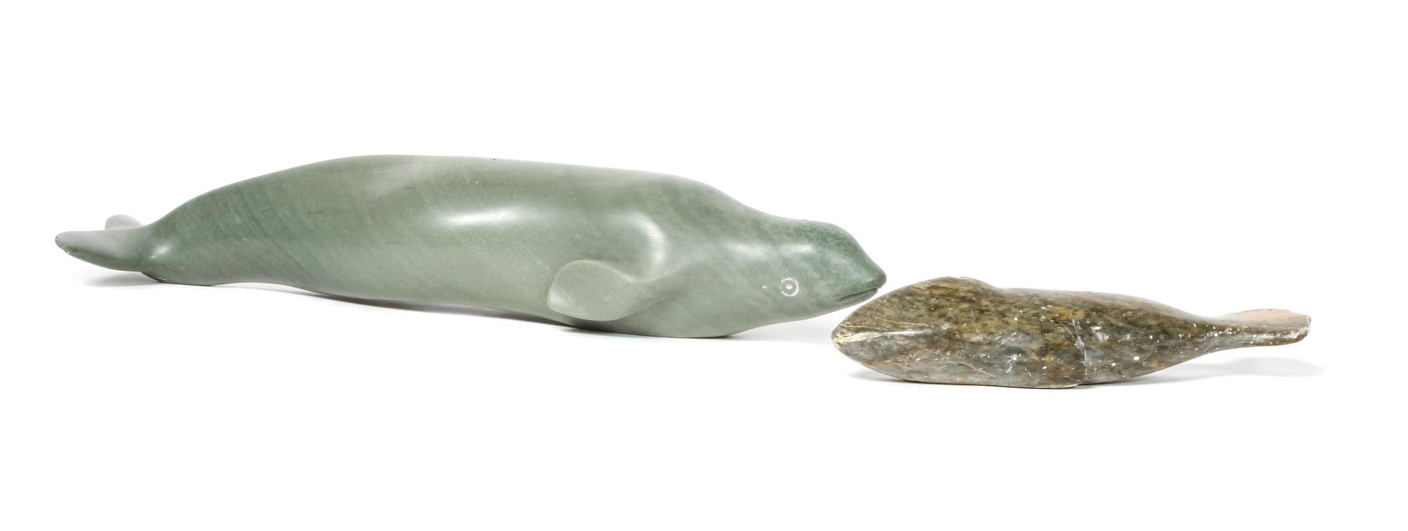 Two Inuit Stone Figures Height of first 1 3/4 x length 10 inches