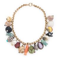 Shell, Multigem, and Yellow Gold Shell Charm Necklace