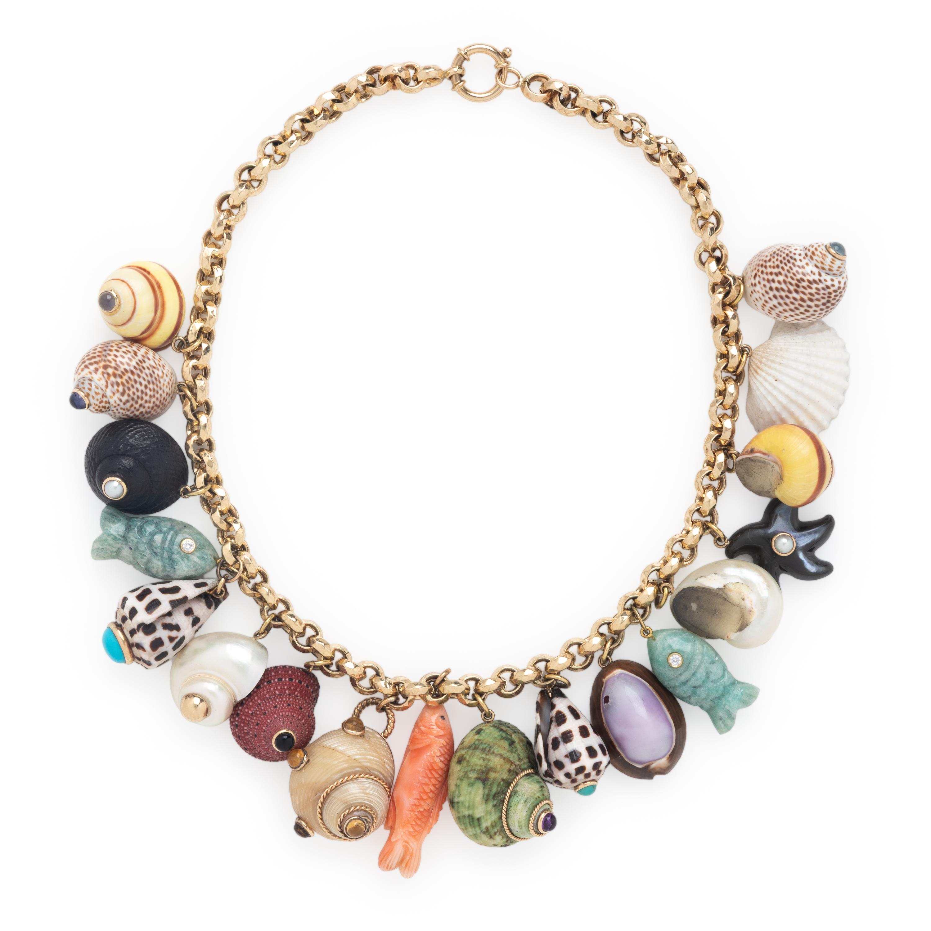Shell, Multigem, and Yellow Gold Shell Charm Necklace