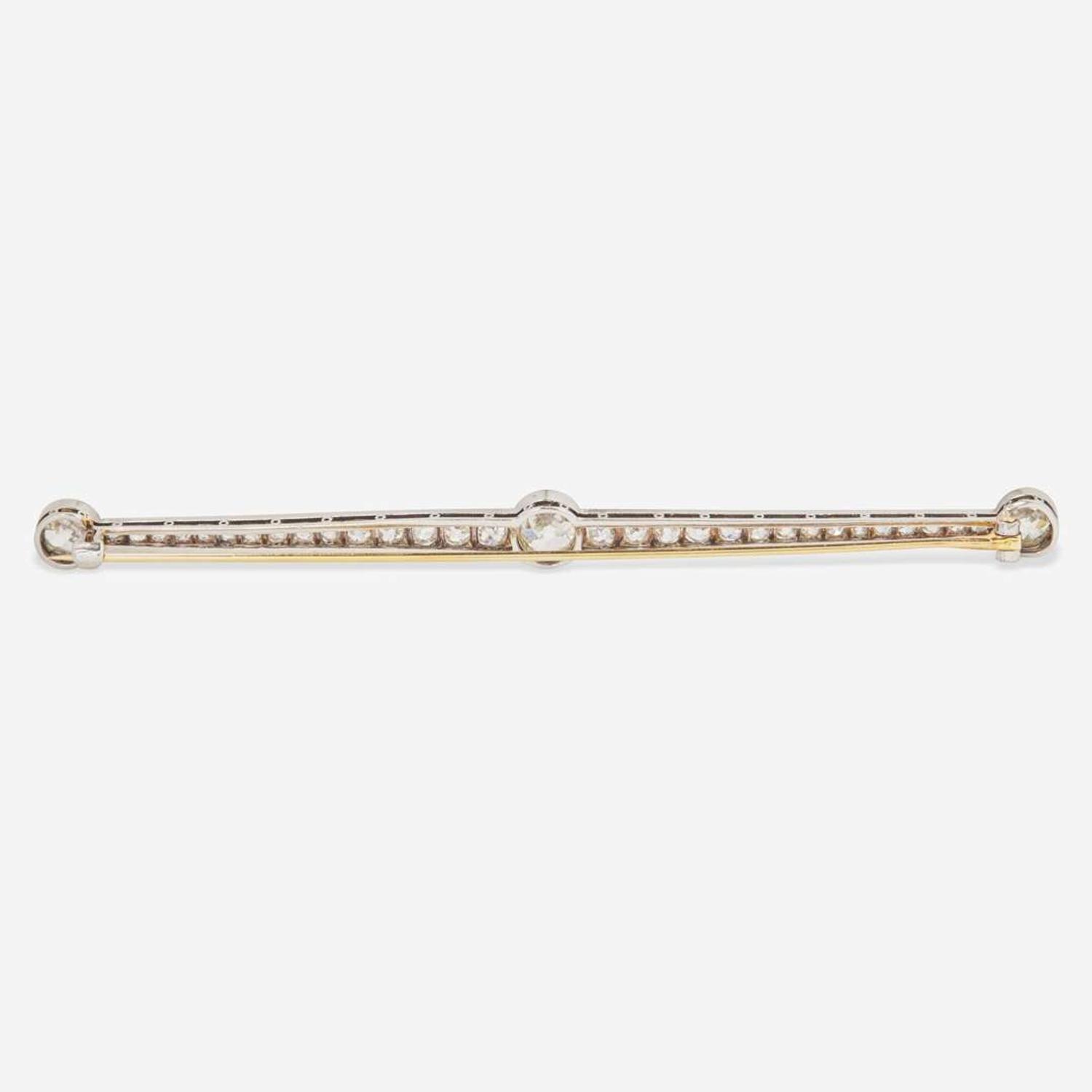 A Platinum, Yellow Gold, and Diamond Bar Pin Edwardian, c.1915