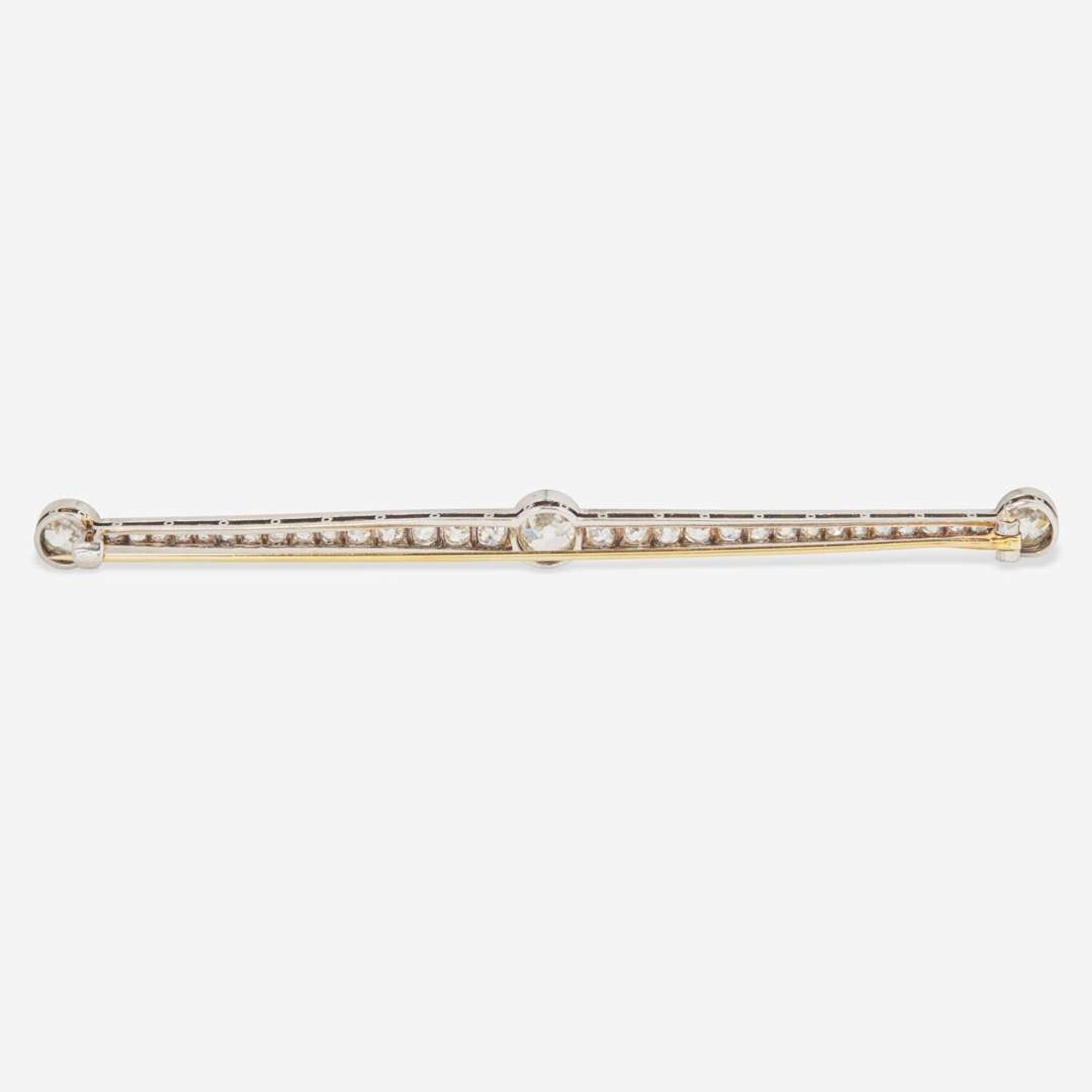 A Platinum, Yellow Gold, and Diamond Bar Pin Edwardian, c.1915