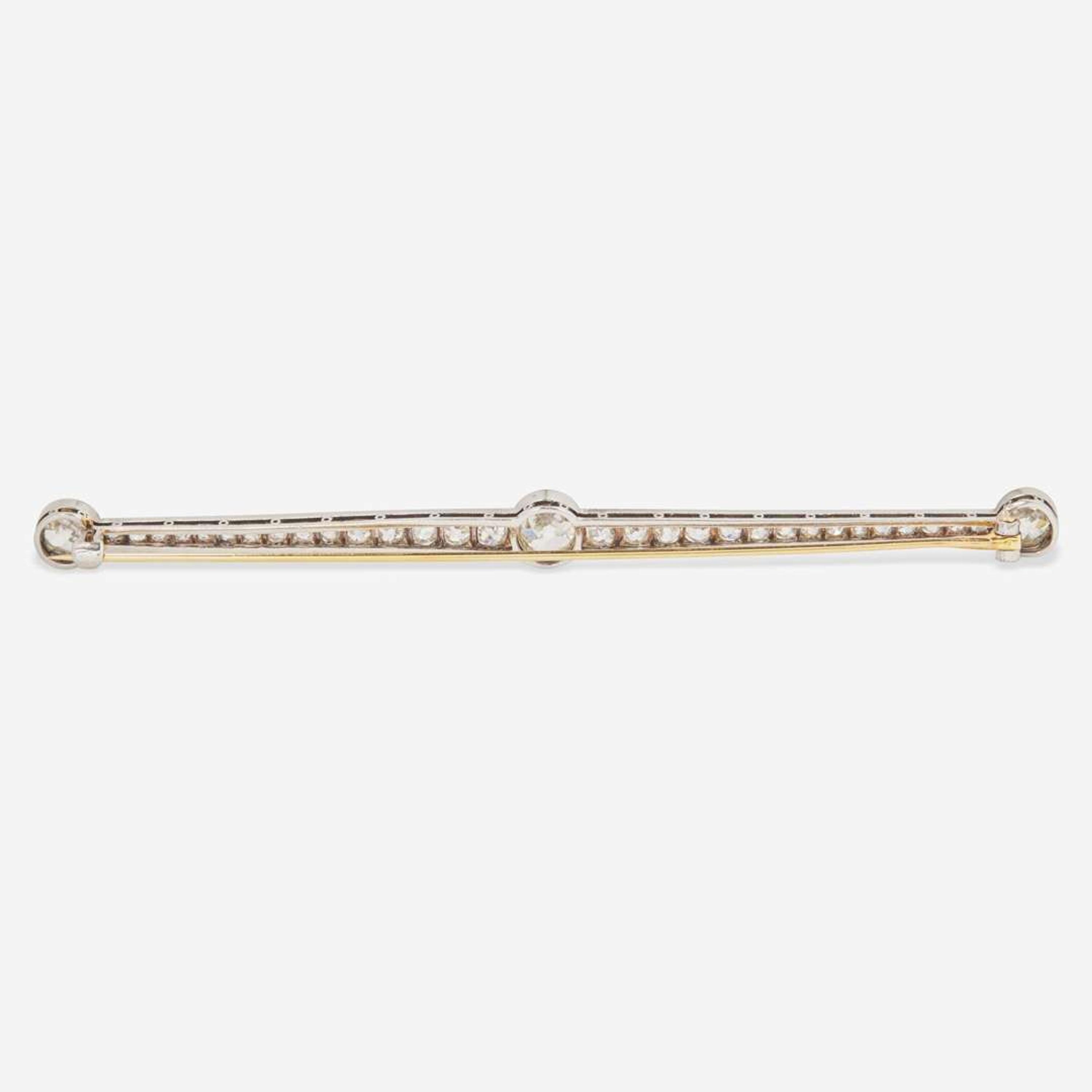 A Platinum, Yellow Gold, and Diamond Bar Pin Edwardian, c.1915