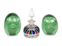 A Group of American Glass Paperweights and an Inkwell