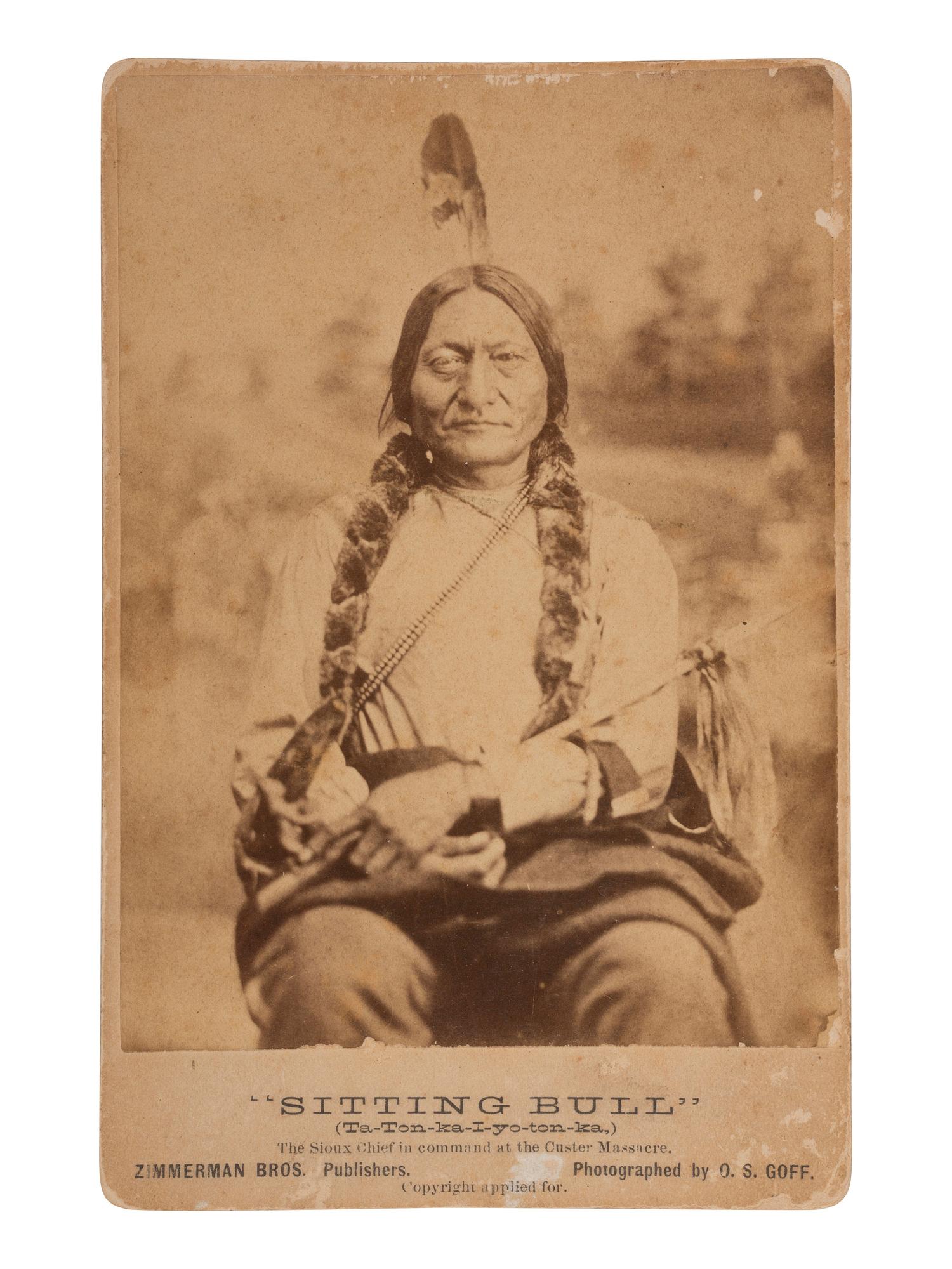 [NATIVE AMERICANS]. GOFF, O.S., photographer. Cabinet card of Sitting Bull. Zimmerman Bros, publishers, ca 1881.
