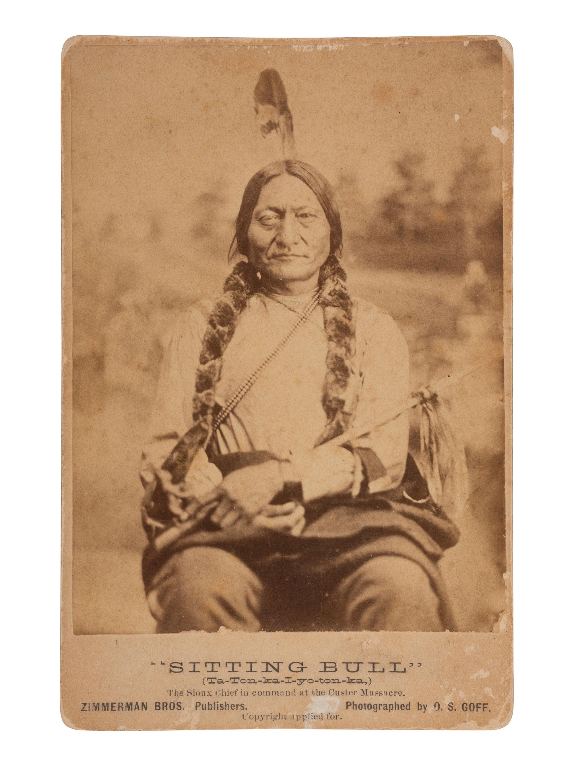 [NATIVE AMERICANS]. GOFF, O.S., photographer. Cabinet card of Sitting Bull. Zimmerman Bros, publishers, ca 1881.