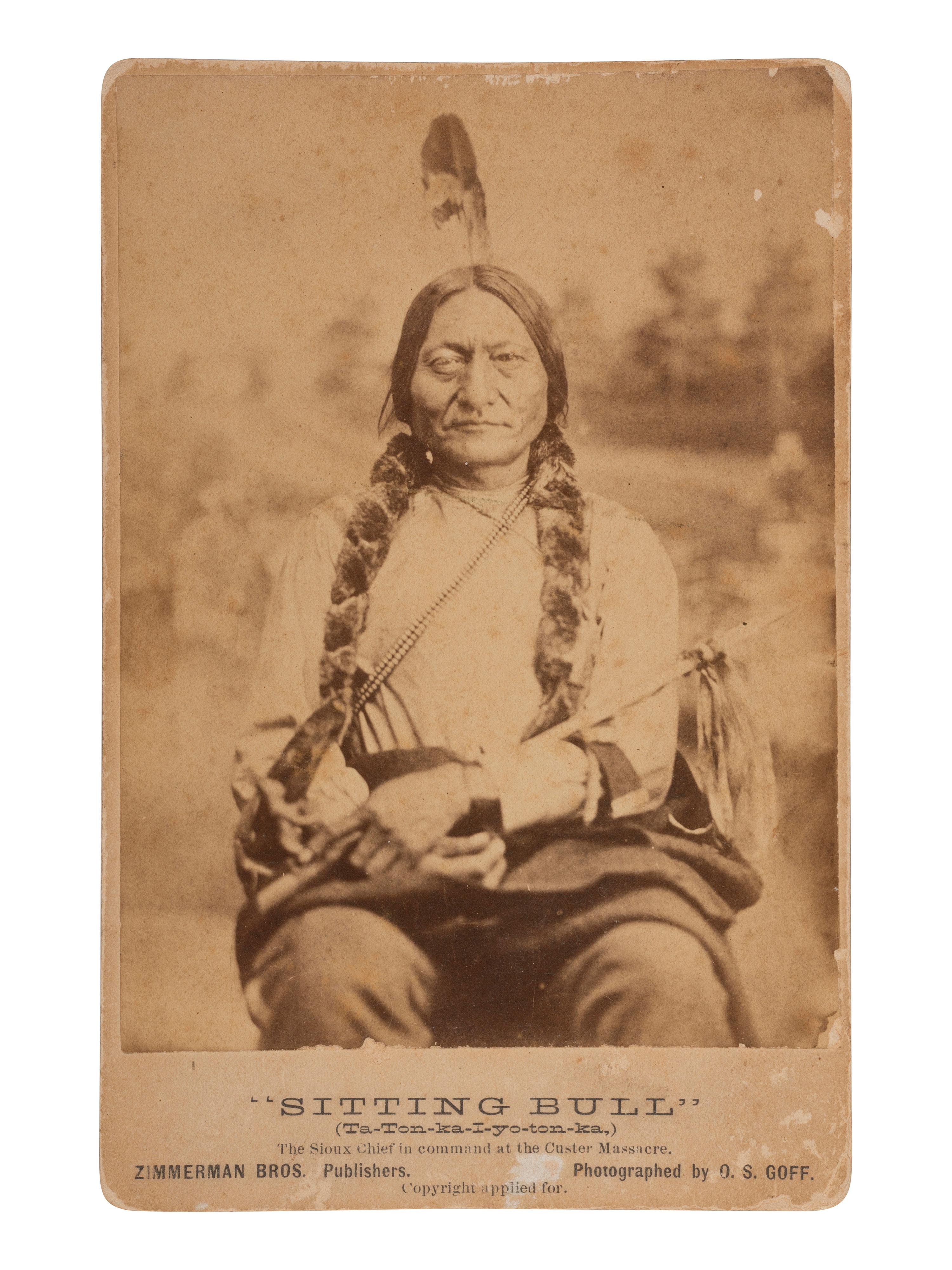 [NATIVE AMERICANS]. GOFF, O.S., photographer. Cabinet card of Sitting Bull. Zimmerman Bros, publishers, ca 1881.