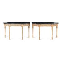 A Pair of Painted and Marble-Top Console Tables