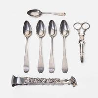 An assorted group of seven silver tablewares William Ball (1763-1815), Baltimore, MD, William Ball (1729-1810), Philadelphia, PA, and John Murdock (active 1779-1786), Philadelphia, PA, circa 1750-1760