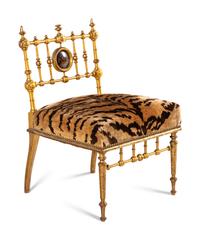 An Aesthetic Movement Giltwood Side Chair with Scalamandré Upholstery