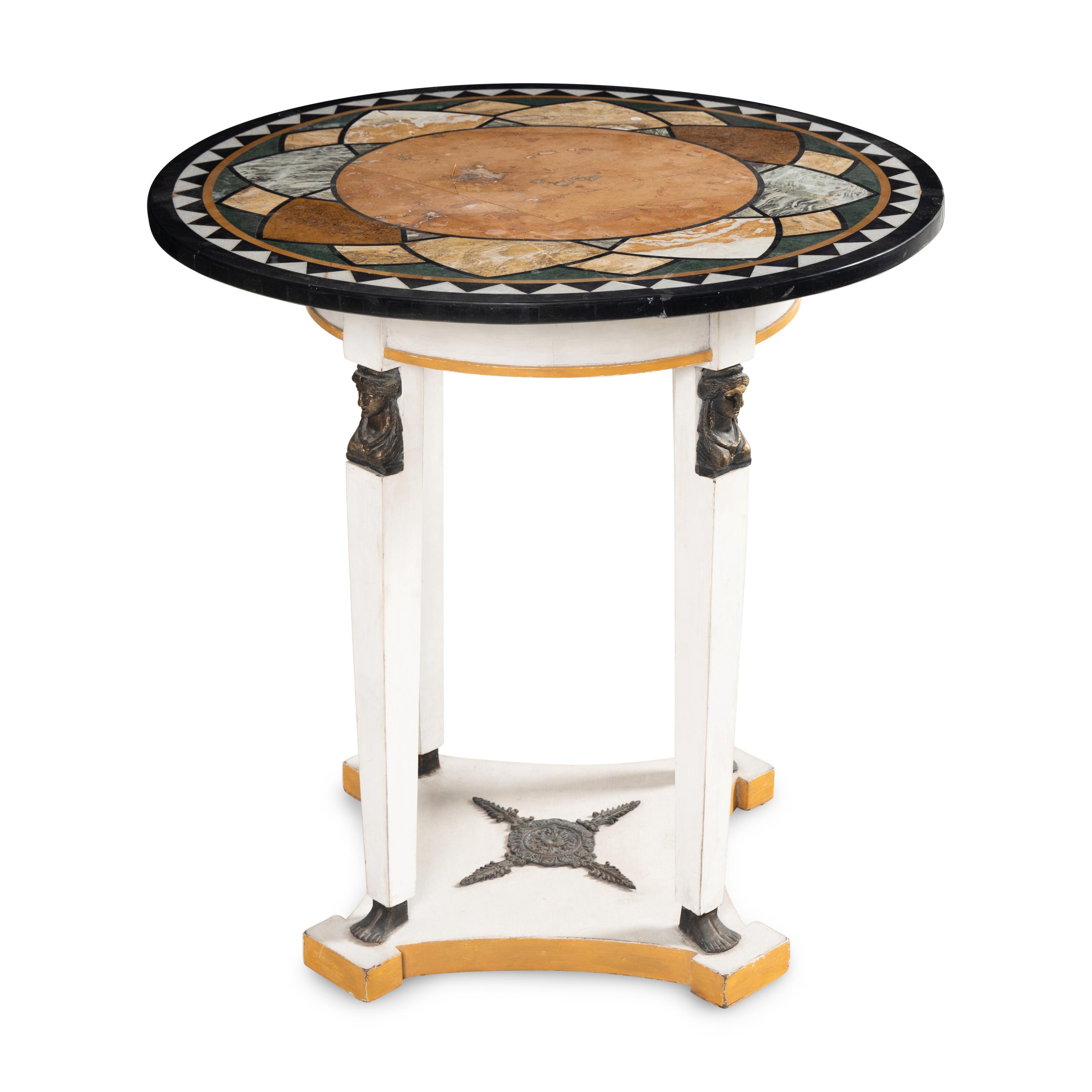An Empire Style White-Painted and Specimen Marble-Top Center Table