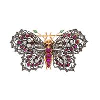 VICTORIAN, FRENCH, DIAMOND, RUBY, AND EMERALD BUTTERFLY BROOCH