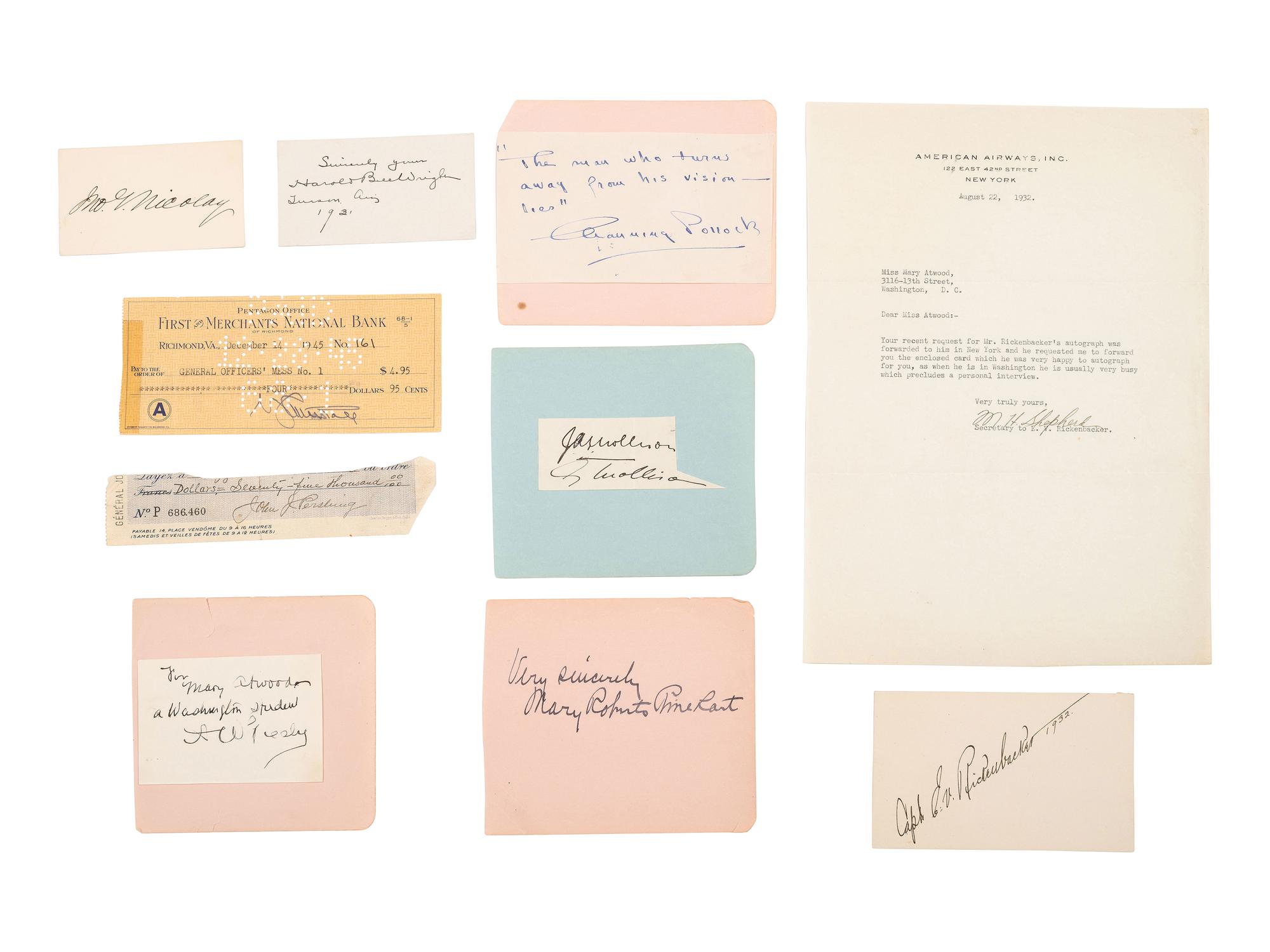 [AUTOGRAPHS]. A collection of autographs of military figures, authors, and other personalities.