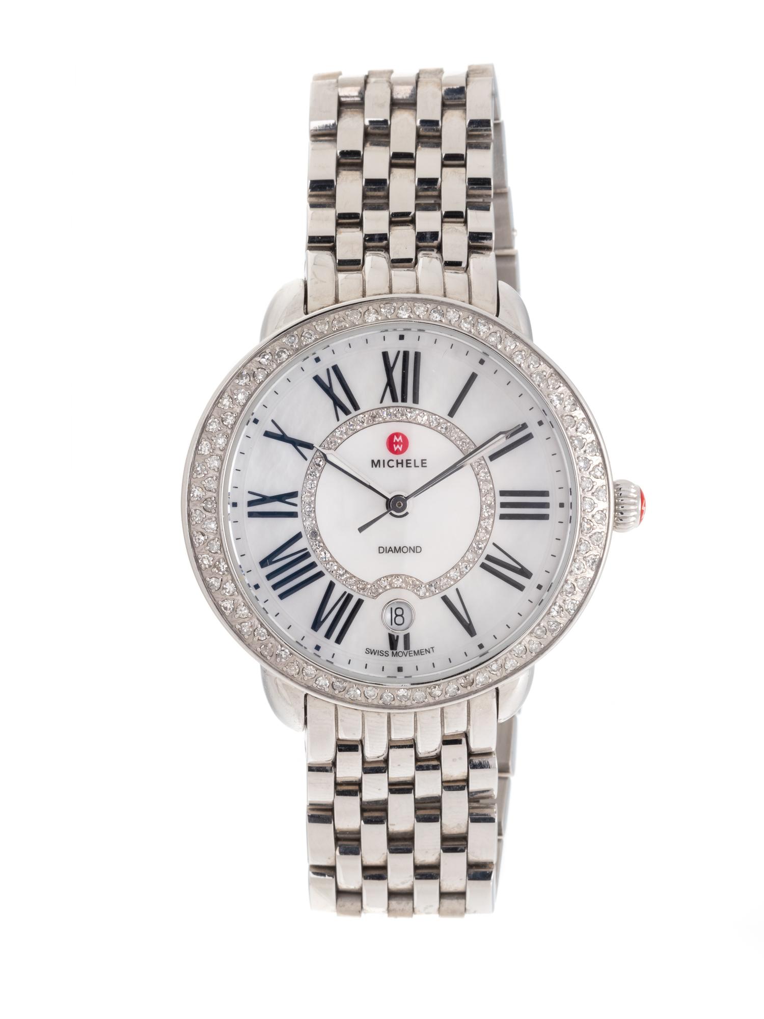 MICHELE, STAINLESS STEEL, MOTHER-OF-PEARL AND DIAMOND 'SEREIN' WRISTWATCH