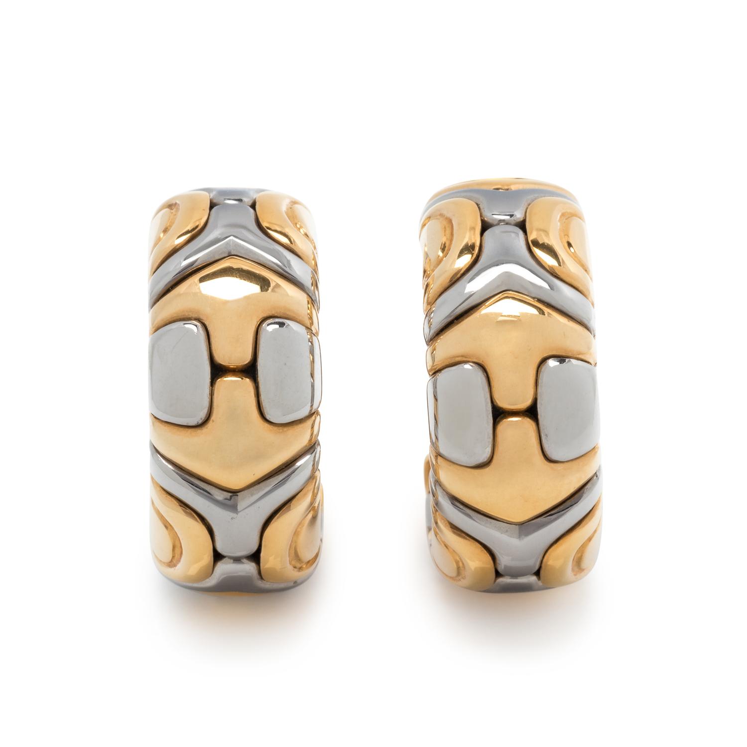 BVLGARI, YELLOW GOLD AND STEEL 'PARENTESI' EARCLIPS