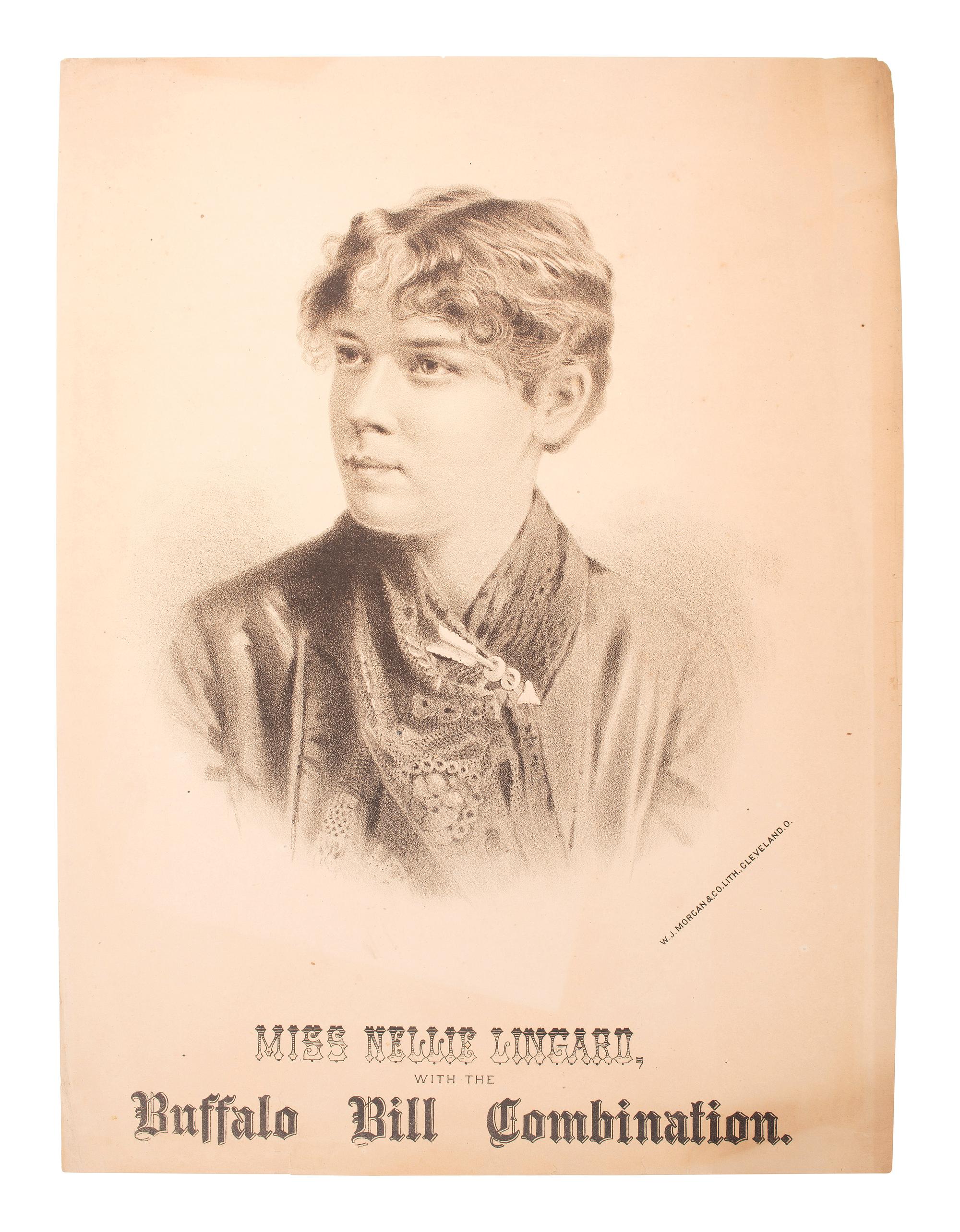 [WILD WEST SHOWS] -- [POSTER]. Miss Nellie Lingard, with the Buffalo Bill Combination . Cleveland, OH: W.J. Morgan & Co., ca 1870s-1880s.