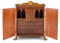A Regency Marquetry and Mahogany Jewelry Cabinet Height 20 x width 17 3/4 x depth 11 3/4 inches. — 19TH CENTURY