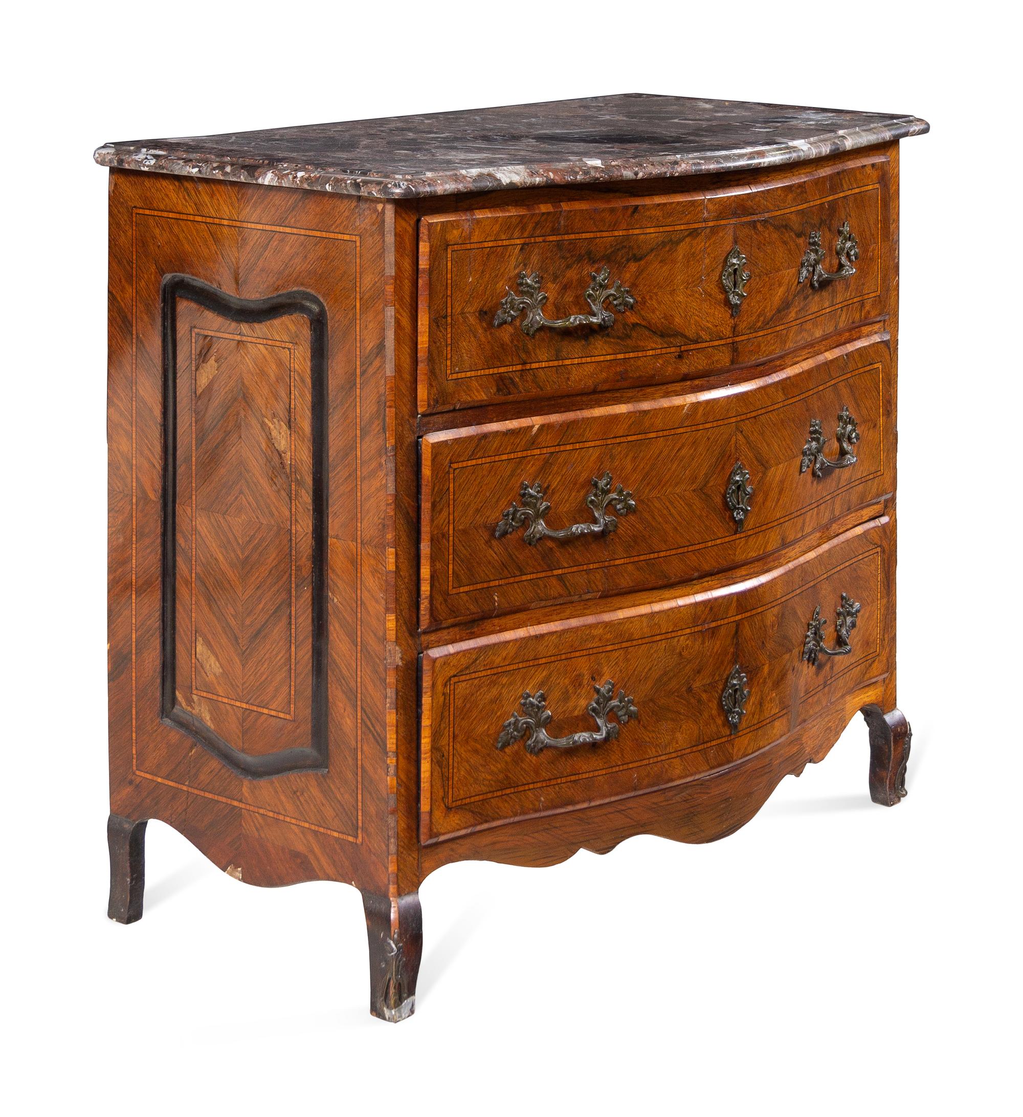 A Louis XV Kingwood Marble-Top Chest of Drawers