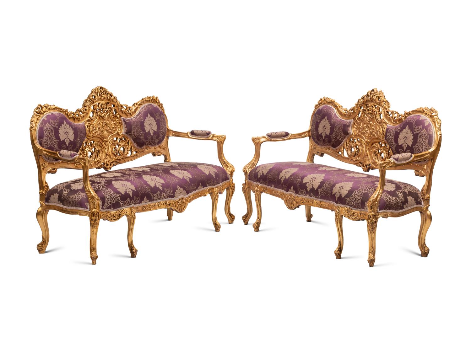 A Pair of Louis XV Style Giltwood Settees