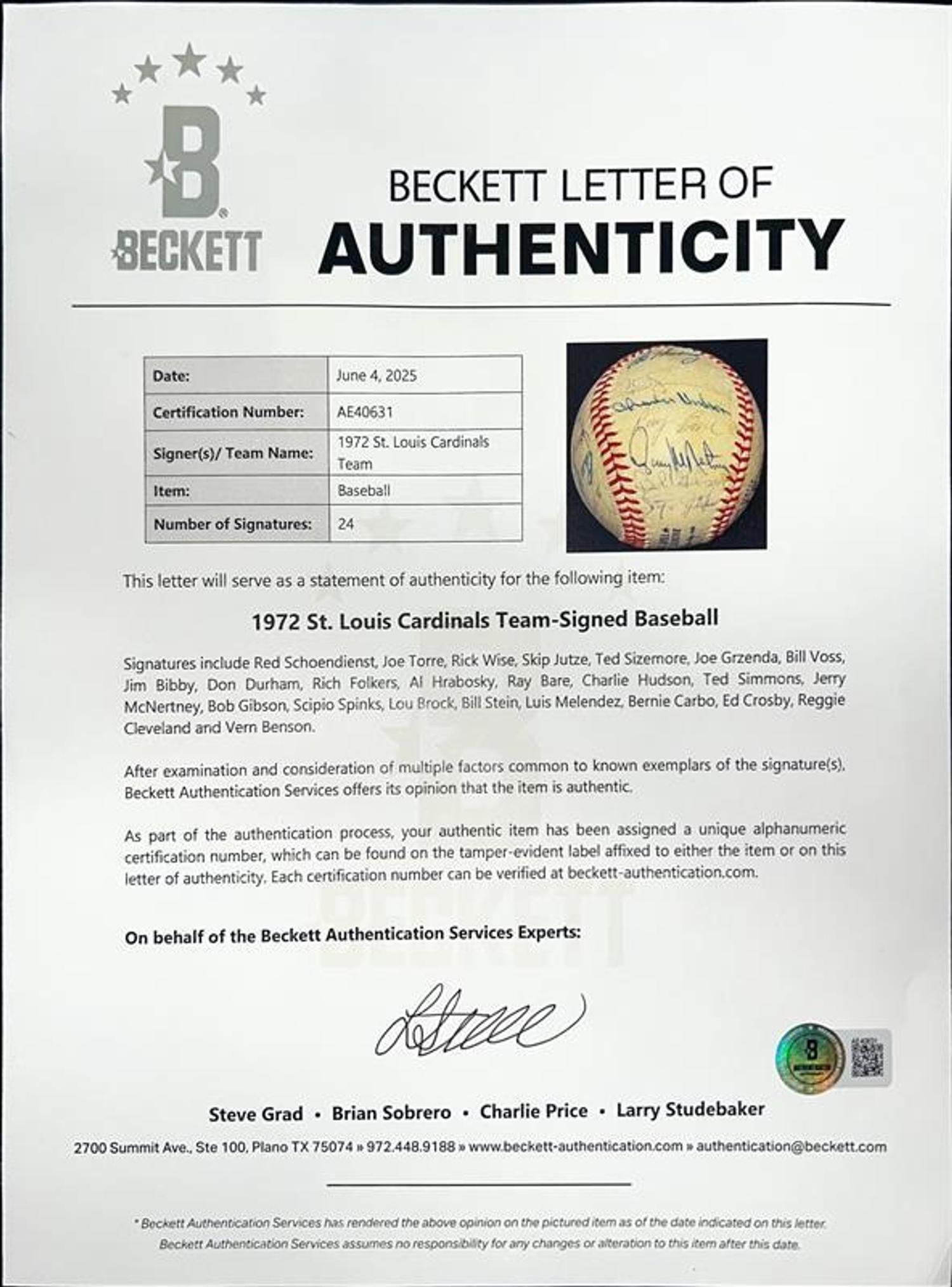 A Collection of St. Louis Cardinals Team Signed Autograph Baseballs (Beckett Authenticaiton Services)