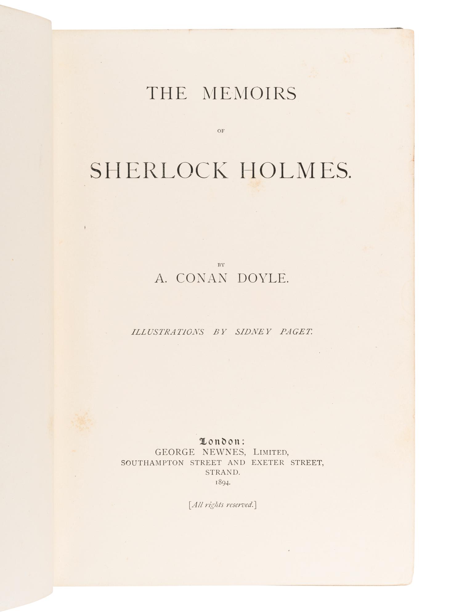 DOYLE, Arthur Conan, Sir (1859-1930). The Memoirs of Sherlock Holmes . London: George Newnes, Limited, 1894.