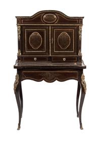 A Continental Style Gilt Metal Mounted Writing Desk Height 54 1/2 x width 32 x depth 21 1/2 inches.