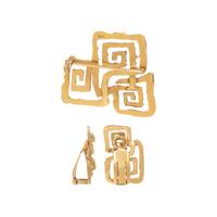 YELLOW GOLD BROOCH AND EARCLIP SET