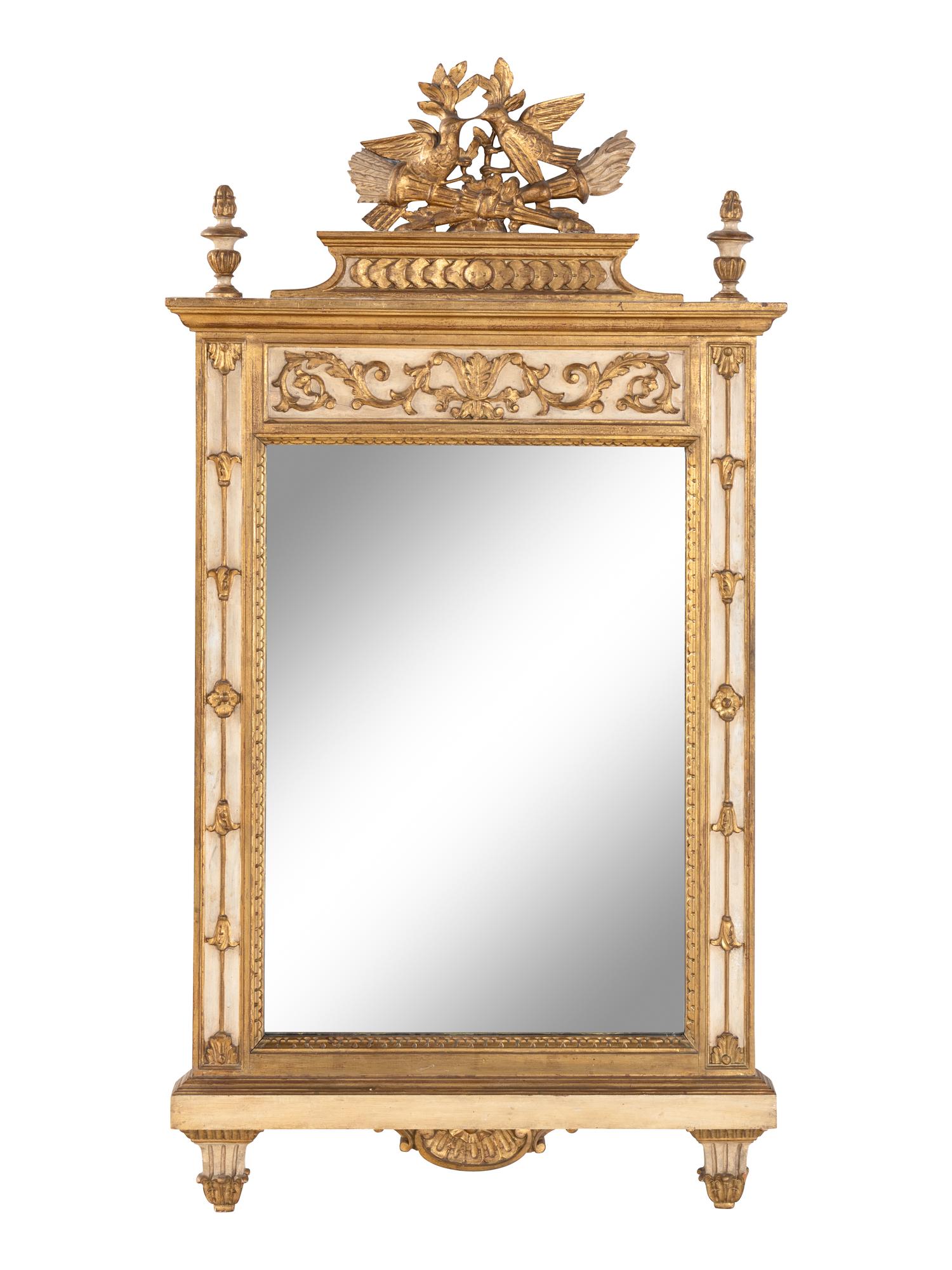 A Louis XVI Style Painted and Parcel-Gilt Mirror