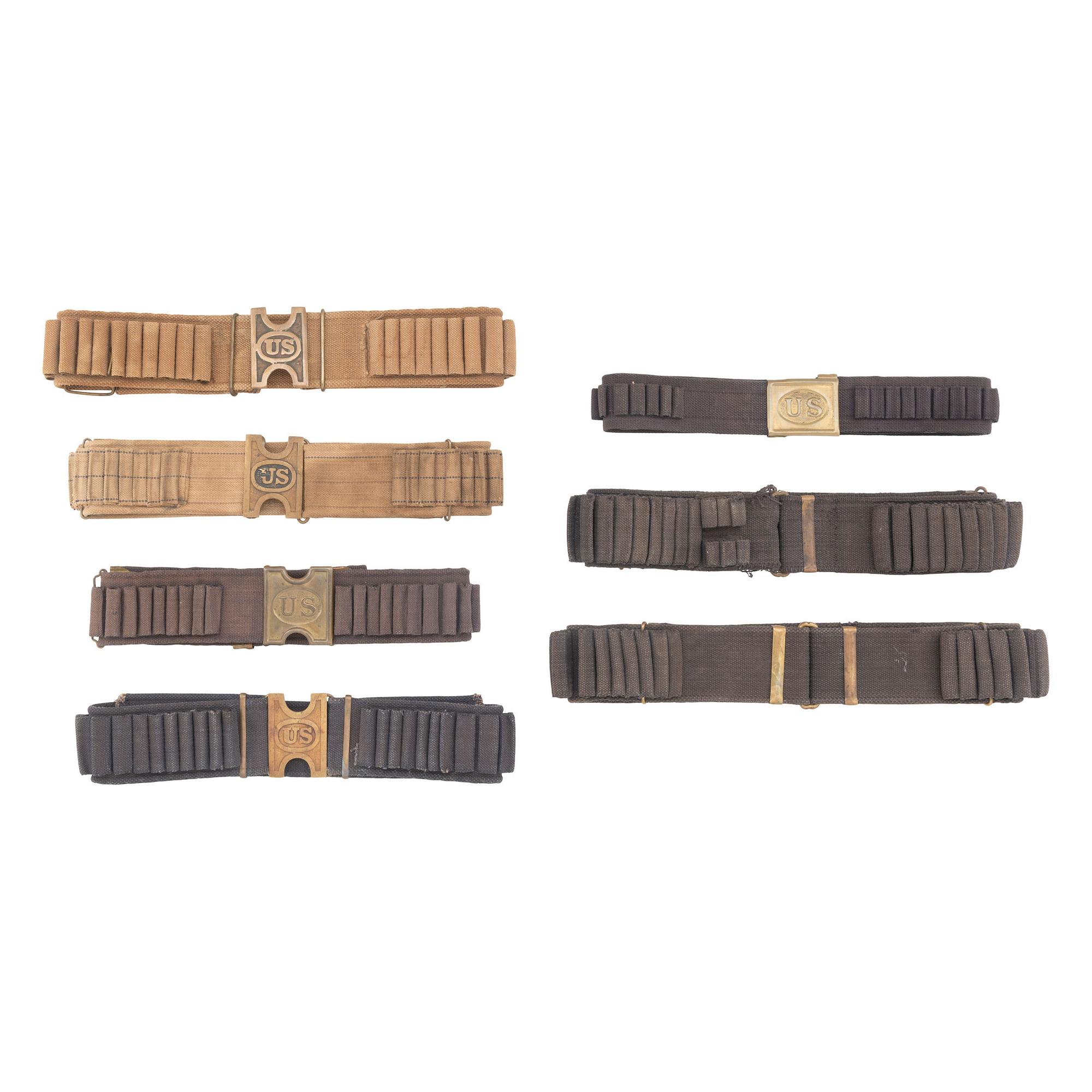 Group of 7 Mills Woven Cartridge Belts: Indian Wars through Spanish American War