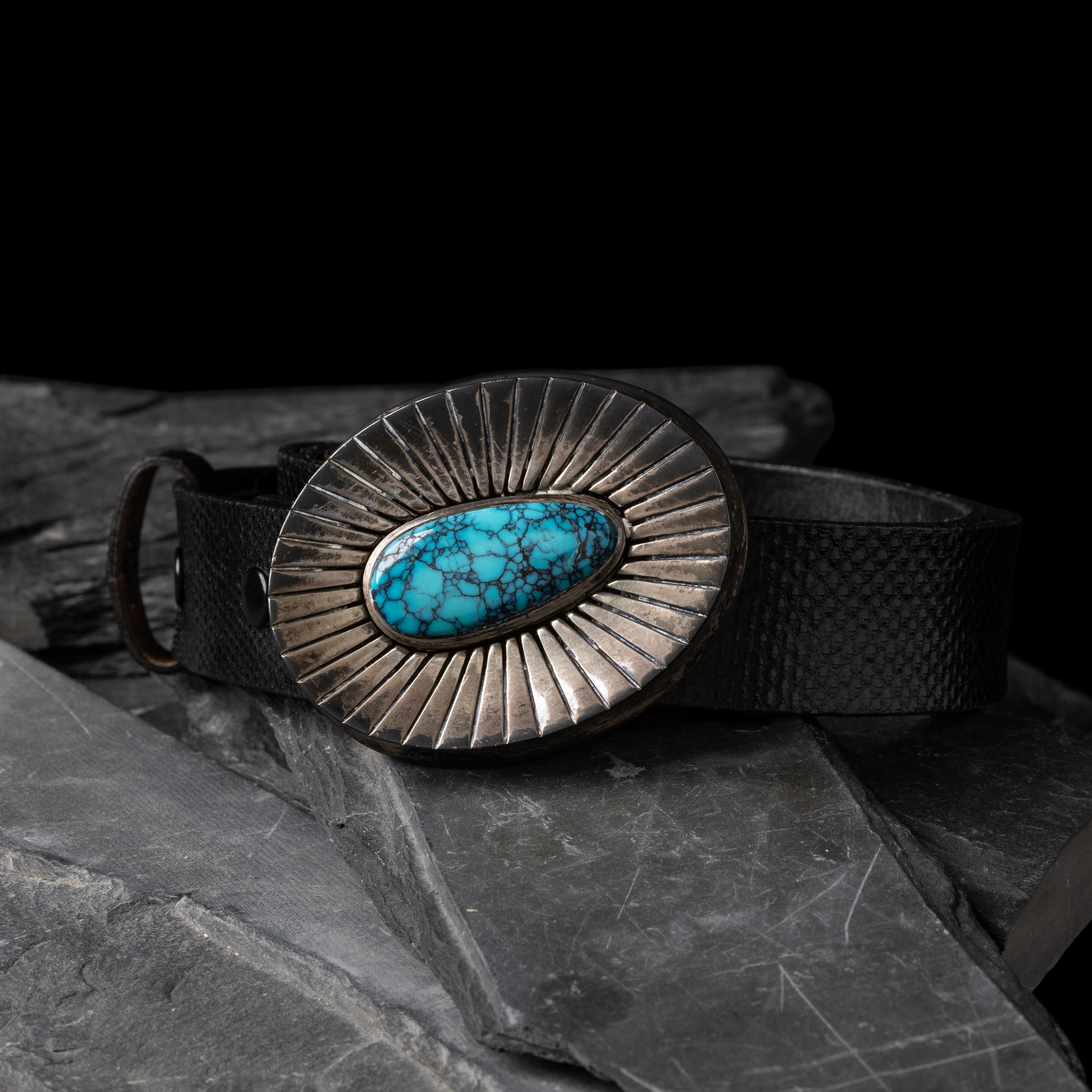 Victor Beck (Diné, 1941-2022) — Silver and Turquoise Belt Buckle