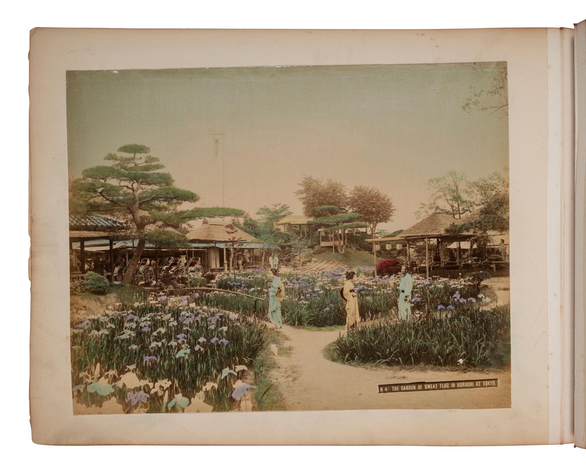 [EARLY PHOTOGRAPHY]. Album containing 50 hand-colored photographs of Japan.