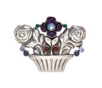 A Sterling Silver and Multigem Flower Basket Brooch, Georg Jensen, 12.80 dwts.