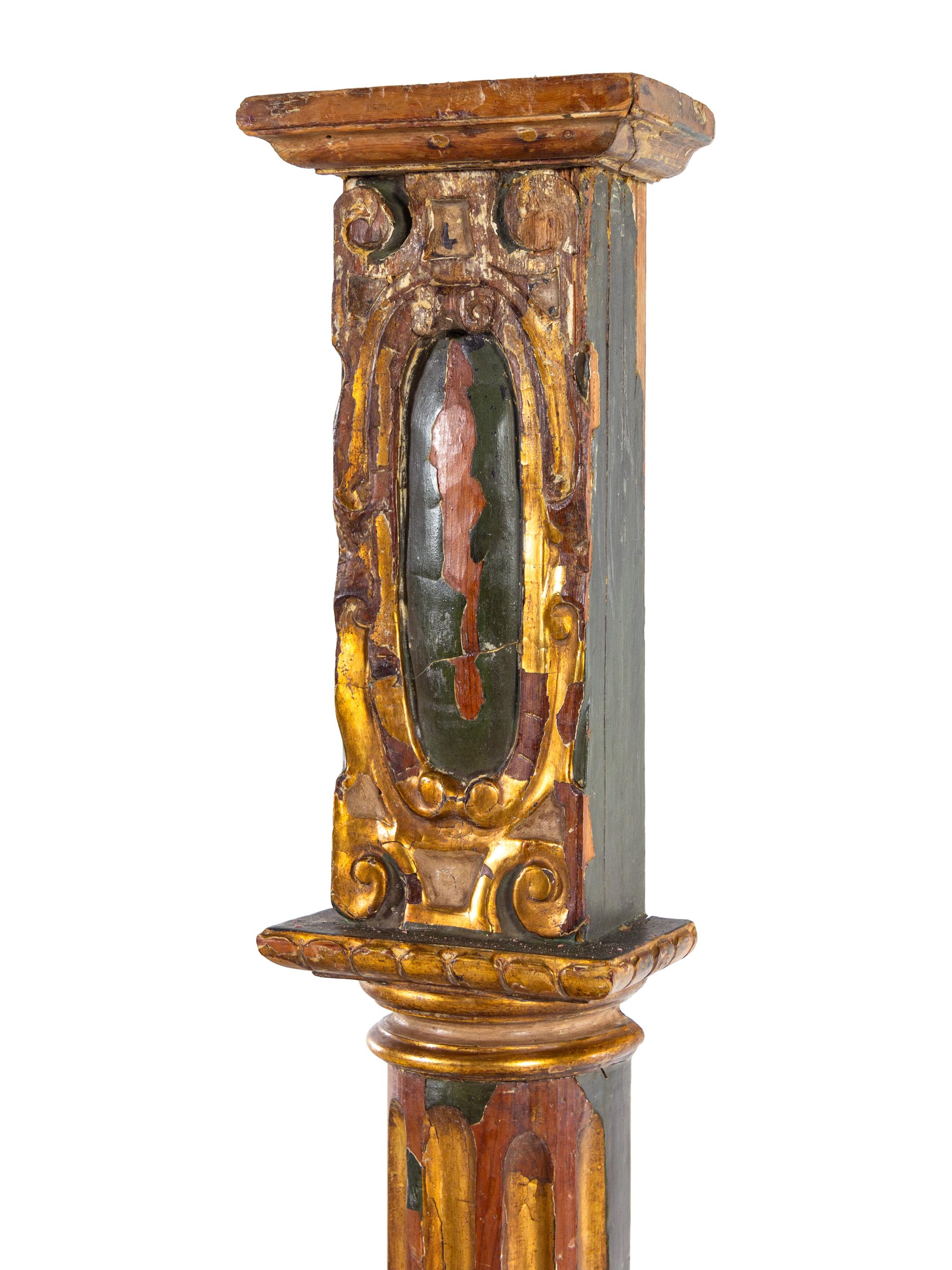 A Continental Painted and Partial Gilt Column
