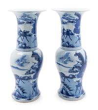 A Pair of Blue and White Porcelain Yenyen Vases