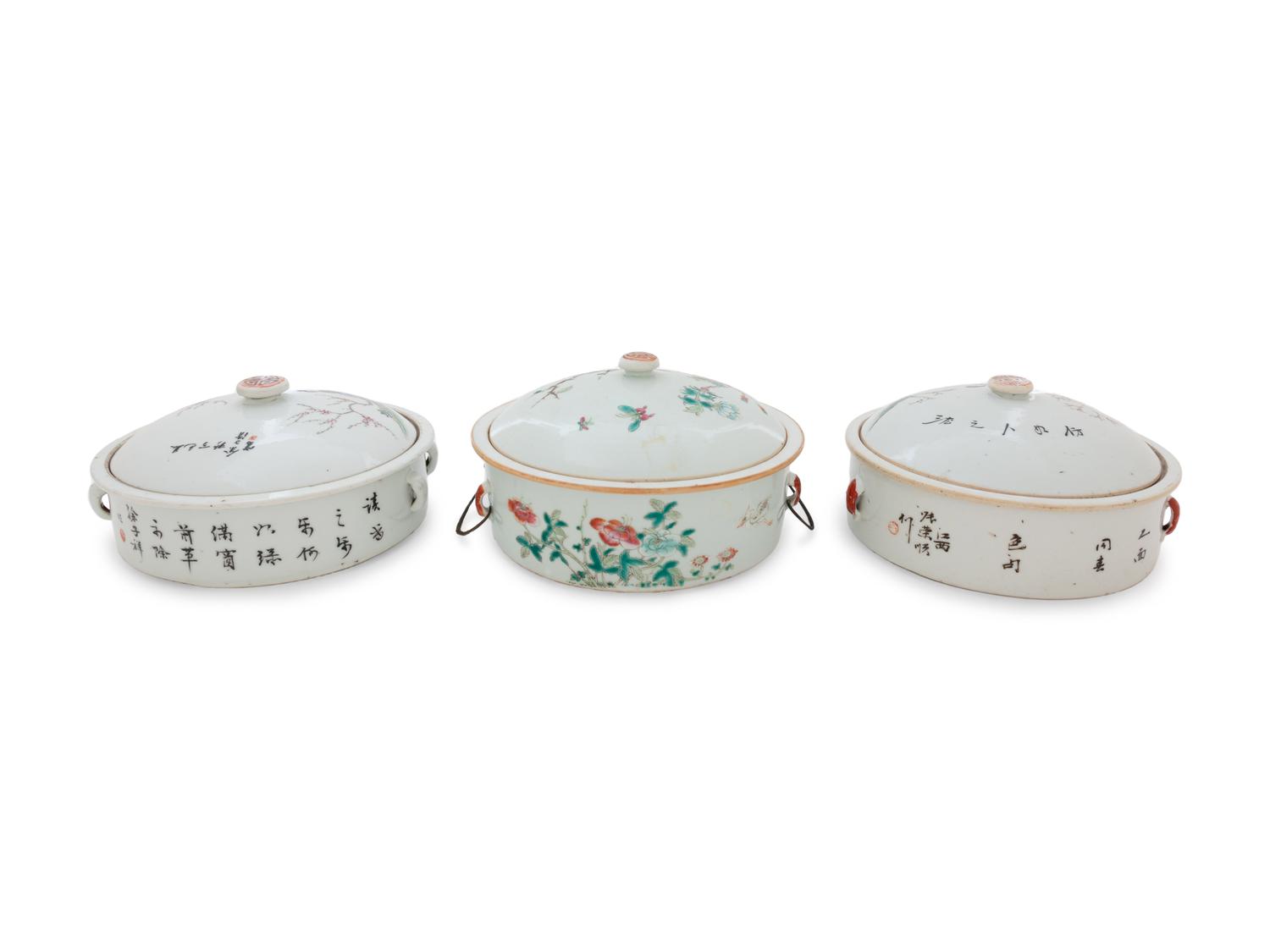 Three Chinese Famille Rose Porcelain Covered Pots