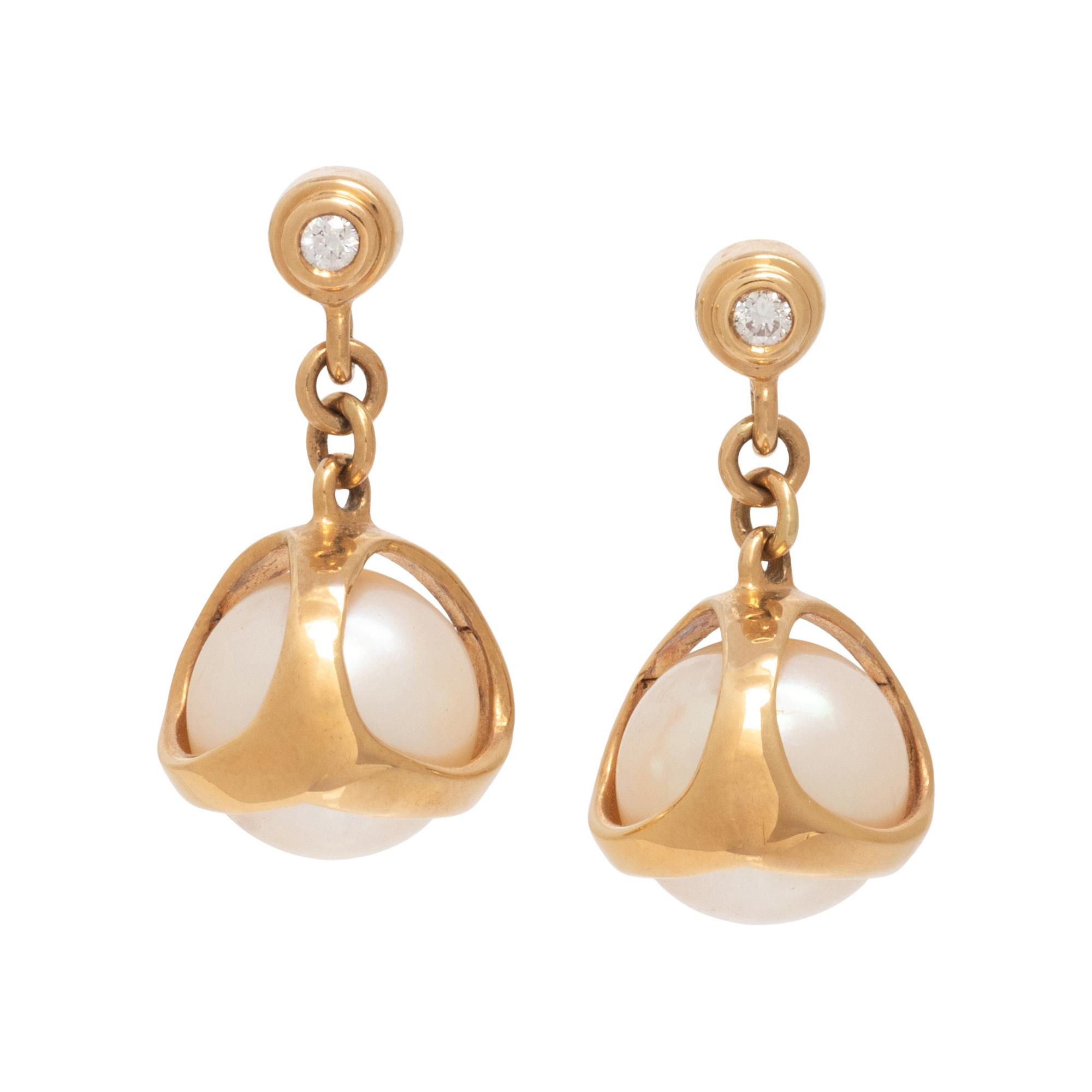 DiMODOLO, YELLOW GOLD, CULTURED PEARL AND DIAMOND EARRINGS