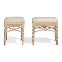 A Pair of Upholstered Bleached Wood Stools