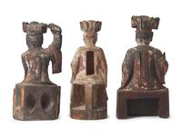 Three Carved Wood Figures of Immortals, Possibly Vietnamese 越南木雕坐像三件