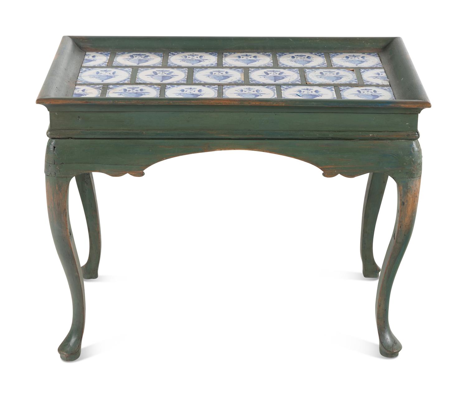 A Queen Anne Style Painted Tile Top Tea Table