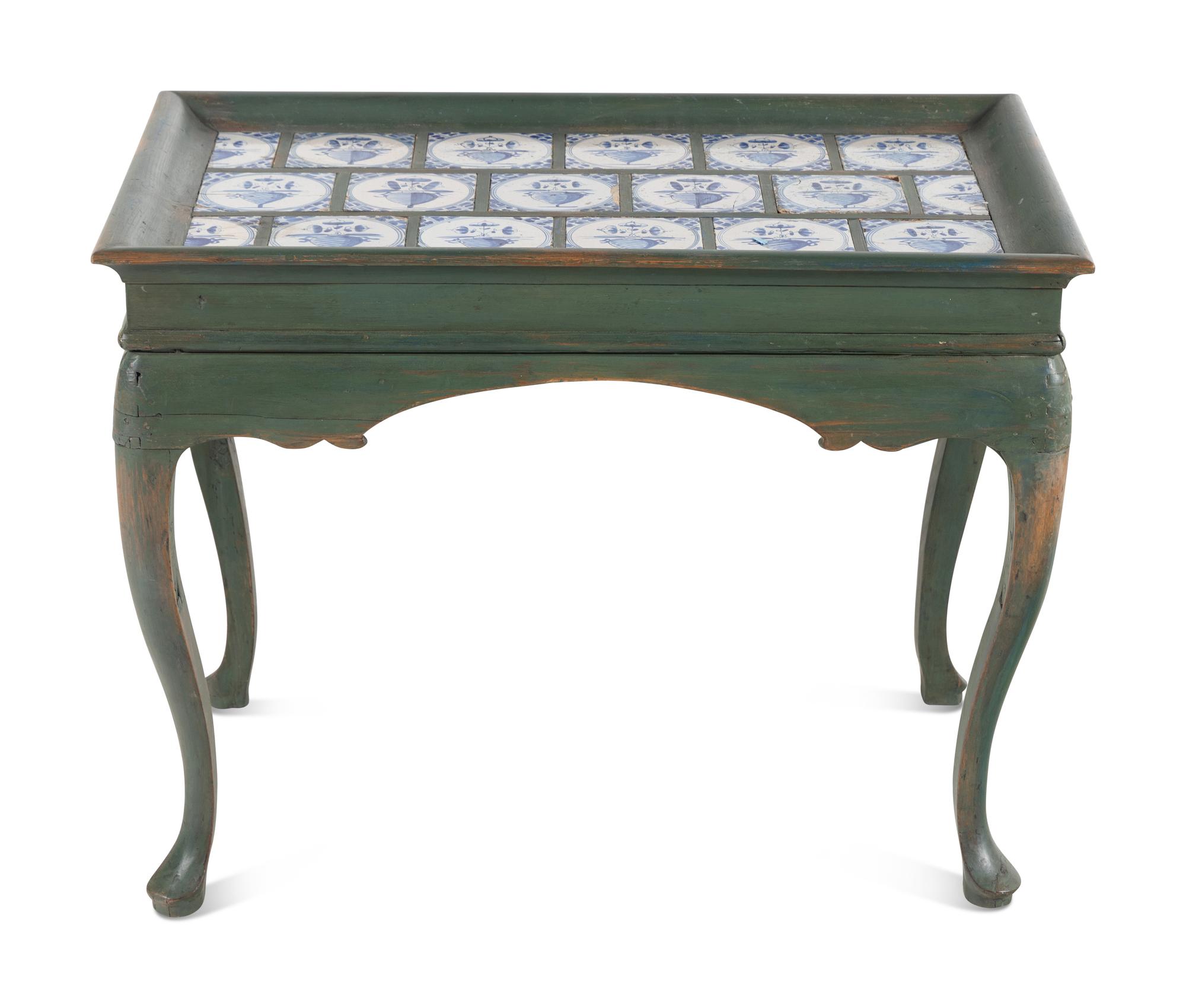 A Queen Anne Style Painted Tile Top Tea Table