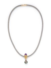 RICHARD KIMBALL, YELLOW GOLD, AMETHYST AND CULTURED TAHITIAN PEARL PENDANT