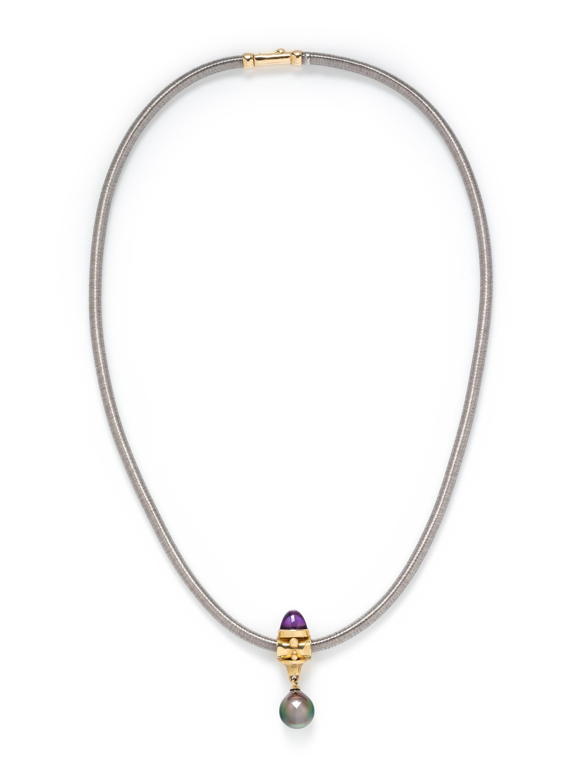 RICHARD KIMBALL, YELLOW GOLD, AMETHYST AND CULTURED TAHITIAN PEARL PENDANT