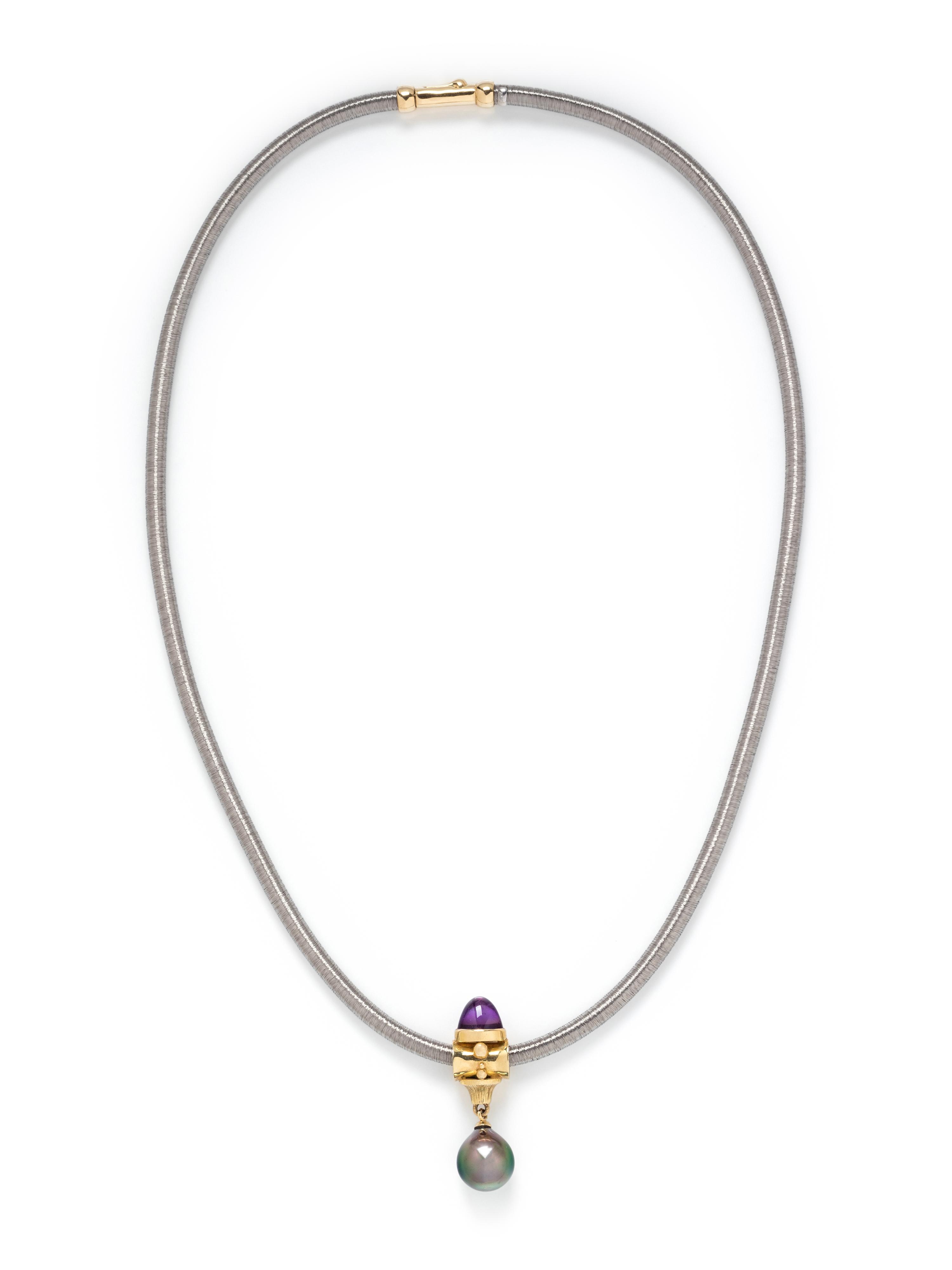 RICHARD KIMBALL, YELLOW GOLD, AMETHYST AND CULTURED TAHITIAN PEARL PENDANT