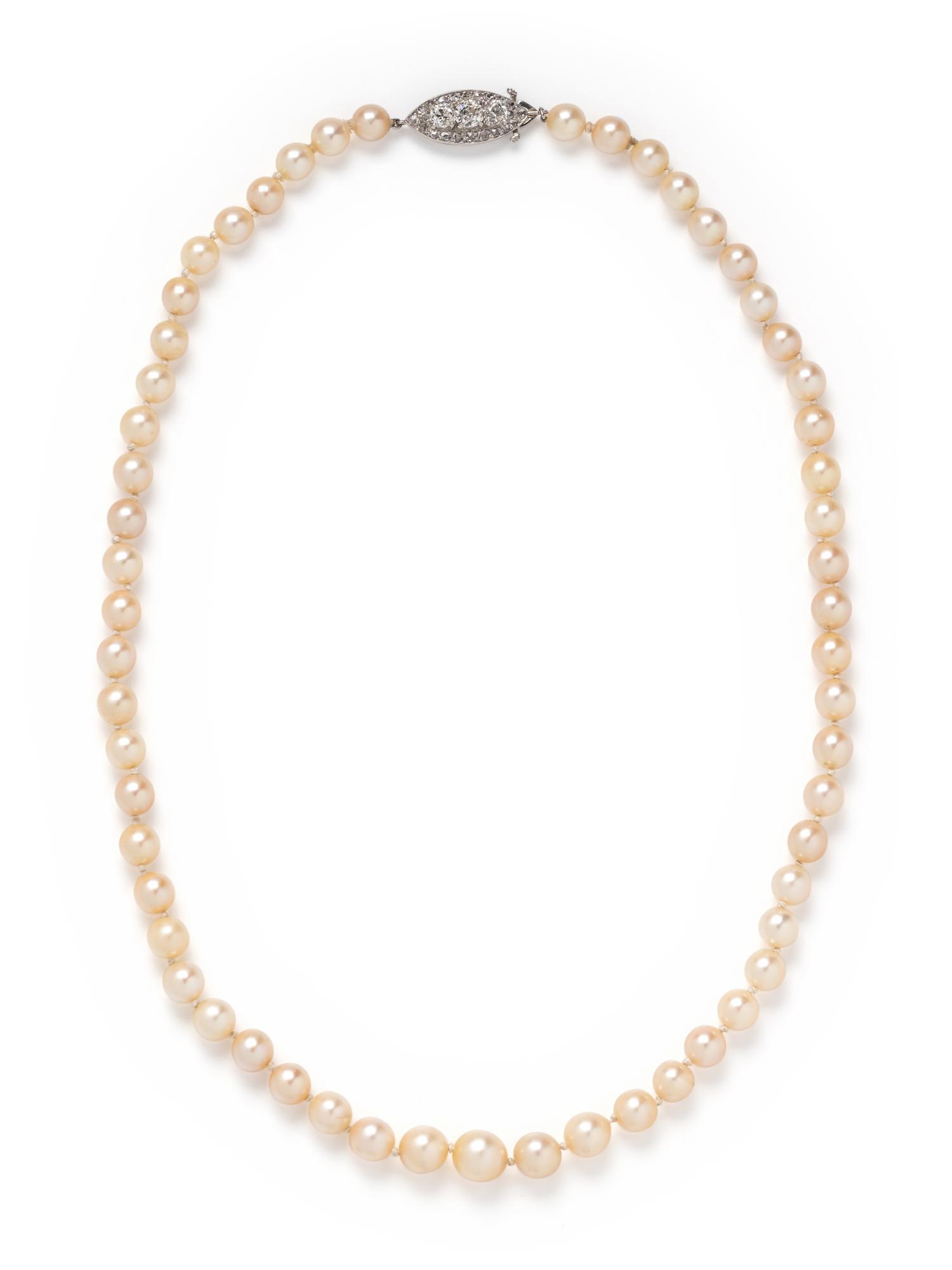 ANTIQUE, CULTURED PEARL AND DIAMOND NECKLACE